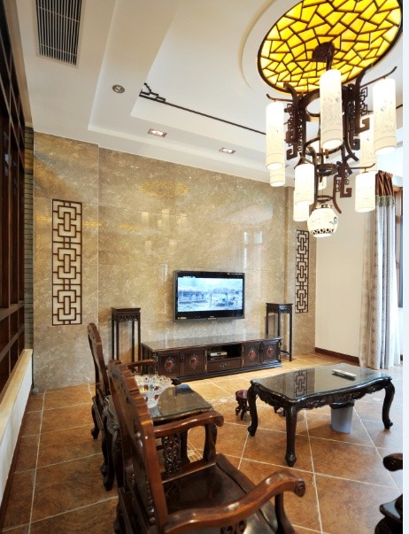 华丽壮观中式风格220平米别墅客厅电视背景墙装修效果图
