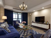 低调简洁美式风格120平米四居室客厅电视背景墙装修效果图