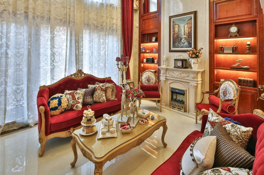 高贵气派欧式风格300平米别墅客厅窗帘装修效果图