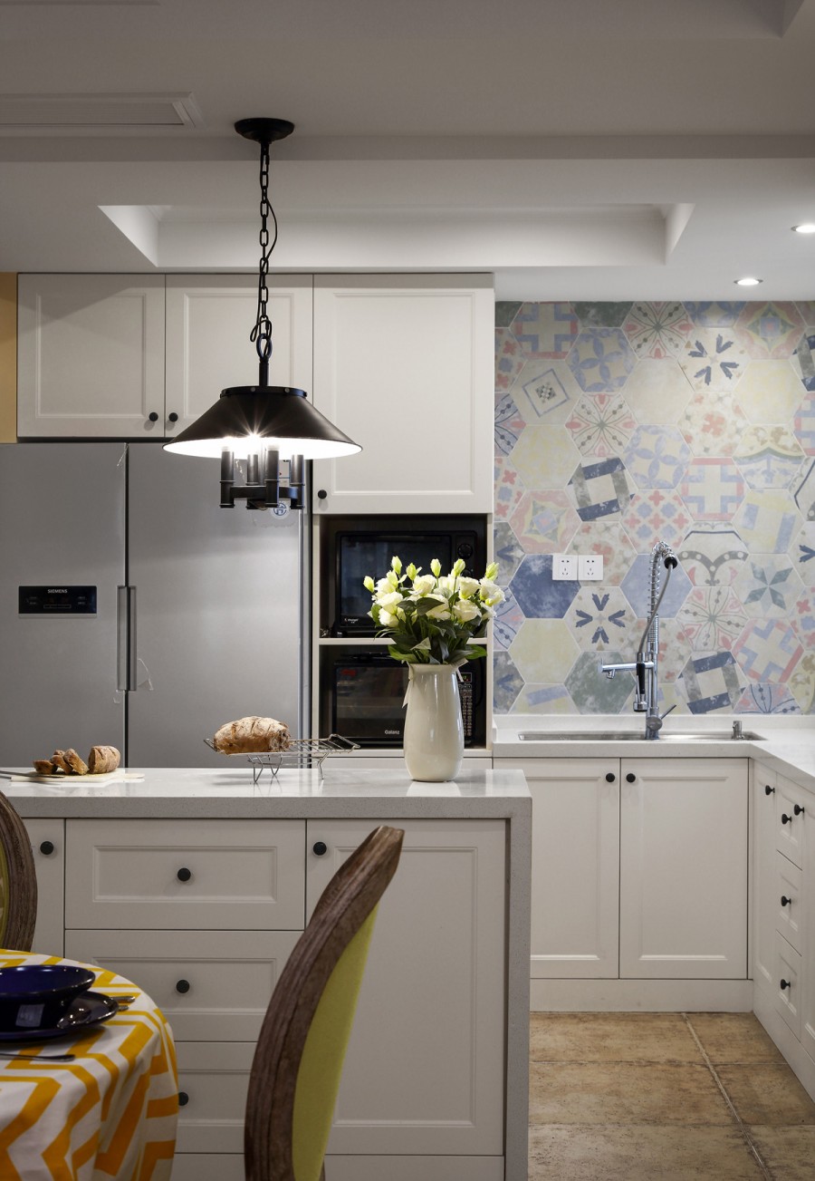 低调简洁美式风格120平米四居室厨房橱柜装修效果图