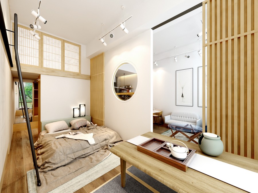 怡然自得的日式风格40平米一居室卧室装修效果图