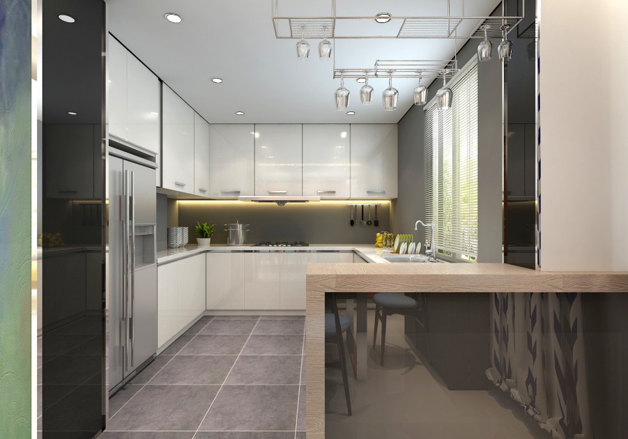 时尚简约现代风格200平米别墅厨房橱柜装修效果图