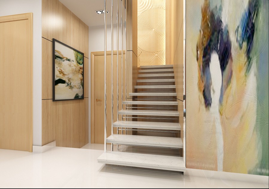时尚简约现代风格200平米别墅客厅楼梯装修效果图