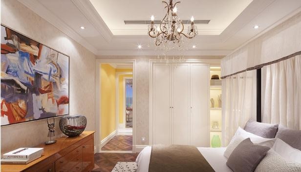 动感十足的美式风格80平米一居室卧室吊顶装修效果图