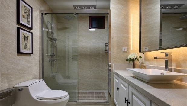 黑白时尚美式风格80平米一居室卫生间浴室柜装修效果图