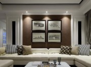 黑白时尚美式风格80平米一居室客厅背景墙装修效果图