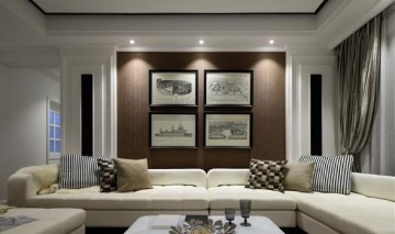 黑白时尚美式风格80平米一居室装修效果图