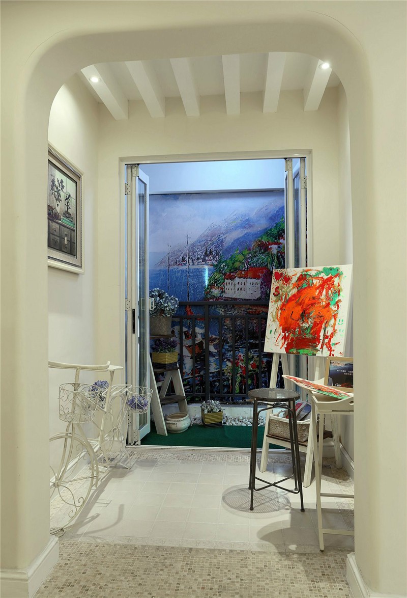 蓝白色的地中海风格140平米三居室玄关装修效果图