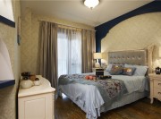 蔚蓝基调的地中海风格130平米三居室卧室窗帘装修效果图