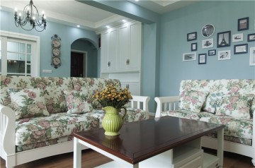 温馨蓝调的地中海风格100平米三居室装修效果图