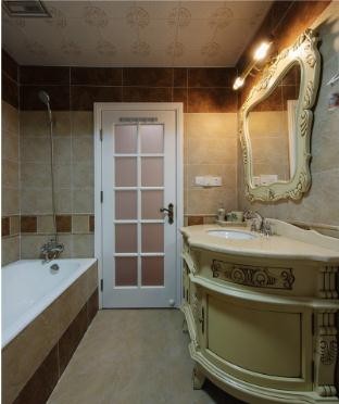 柔和美式风格120平米复式loft卫生间浴室柜装修效果图