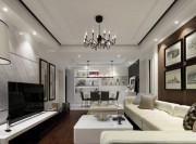 黑白时尚美式风格80平米一居室客厅吊顶装修效果图
