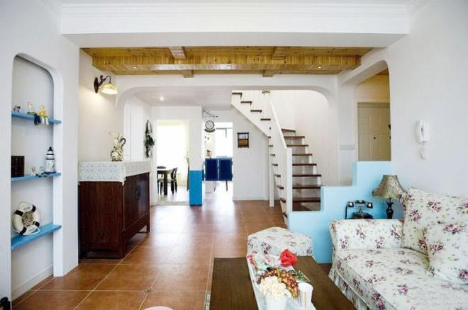 清新的地中海风格90平米小复式客厅楼梯装修效果图