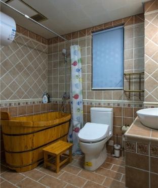 美式自然原始风格110平米复式loft卫生间浴室柜装修效果图