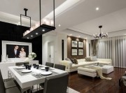 黑白时尚美式风格80平米一居室餐厅吊顶装修效果图