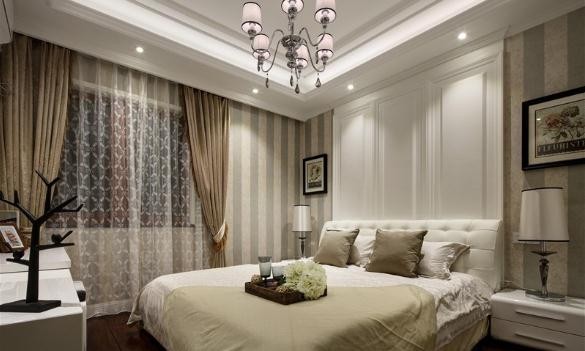 黑白时尚美式风格80平米一居室卧室吊顶装修效果图