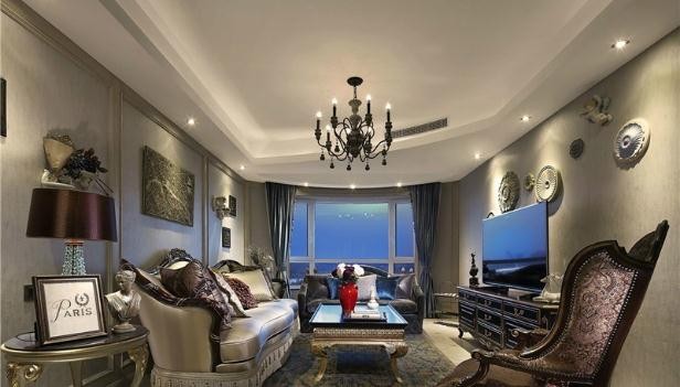 浪漫美观美式风格80平米二居室客厅吊顶装修效果图