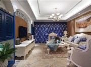 蔚蓝基调的地中海风格130平米三居室客厅装修效果图