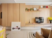 创意日式风格80平米一居室客厅电视背景墙装修效果图