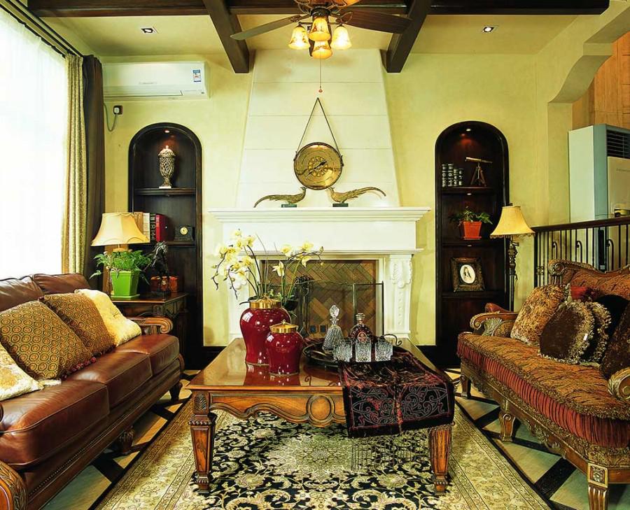 褐色雅致的东南亚风格160平米别墅客厅装修效果图