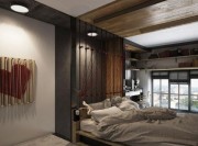 日式迷你50平米复式loft卧室背景墙装修效果图
