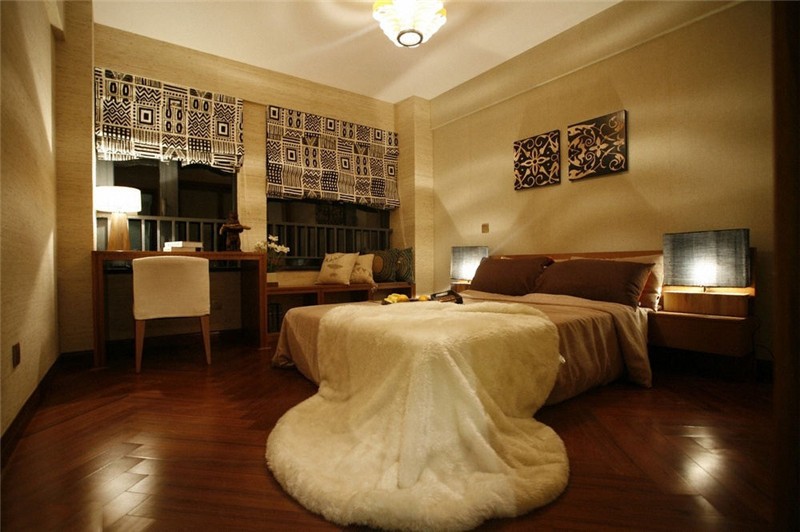 稳重咖系东南亚风格100平米三居室卧室装修效果图