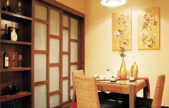 清爽中式风格60平米小户型餐厅背景墙装修效果图
