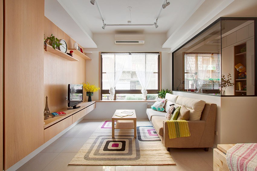创意日式风格80平米一居室客厅吊顶装修效果图