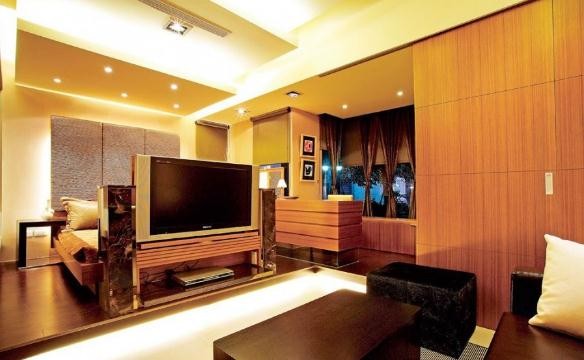 自然温婉中式风格60平米小户型客厅电视背景墙装修效果图