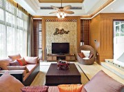 华丽大气中式风格140平米三居室客厅电视背景墙装修效果图