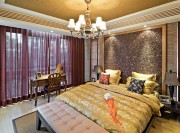 华丽大气中式风格140平米三居室卧室窗帘装修效果图