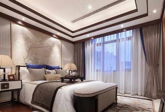 华贵别样的中式风格90平米公寓卧室窗帘装修效果图