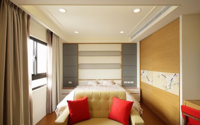 禅意复古中式120平米复式loft卧室背景墙装修效果图