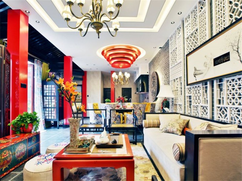 精美古典的东南亚风格一居室客厅吊顶装修效果图