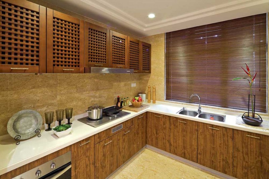 华丽大气中式风格140平米三居室厨房橱柜装修效果图