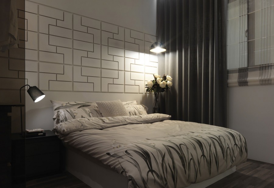 简洁雅致中式风格140平米三居室卧室窗帘装修效果图