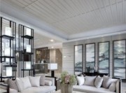 现代软装中式风格120平米公寓客厅背景墙装修效果图