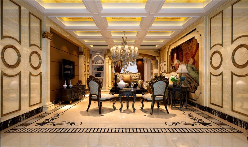 金碧辉煌的欧式风格别墅客厅装修效果图