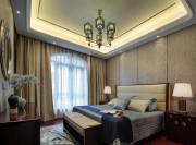 时尚现代中式风格100平米三居室卧室窗帘装修效果图