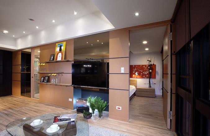 个性休闲现代简约风格50平米公寓客厅电视背景墙装修效果图