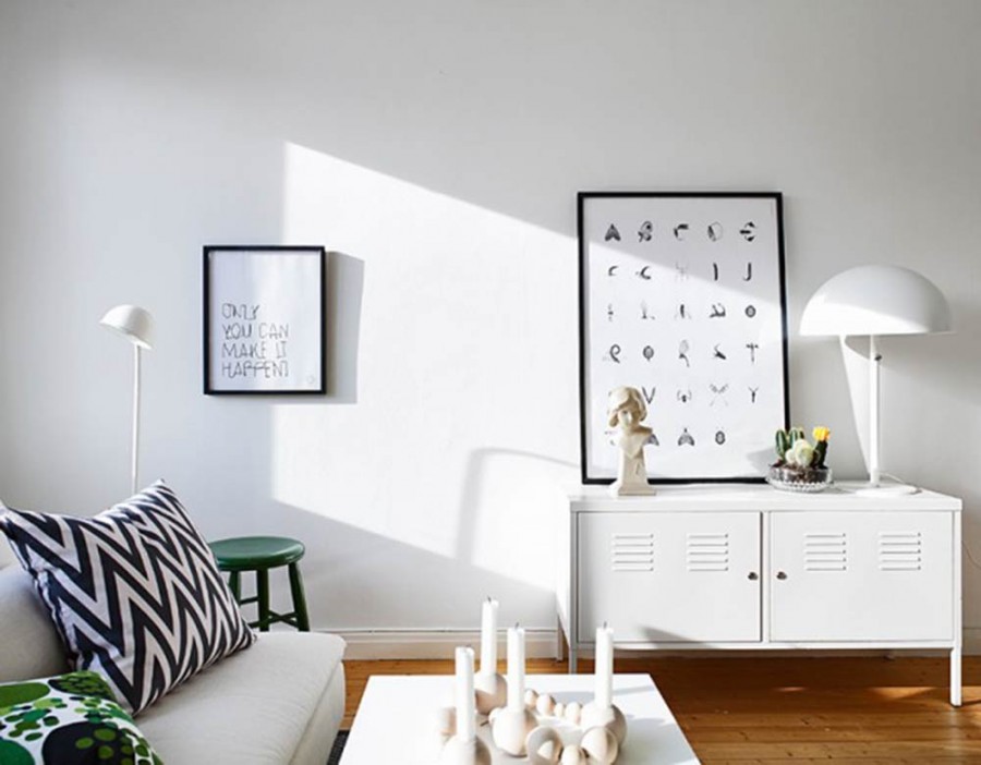 小巧清新现代简约风格60平米一居室客厅背景墙装修效果图