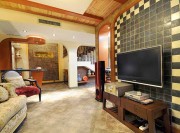 橙色实木新古典风格110平米复式loft客厅电视背景墙装修效果图