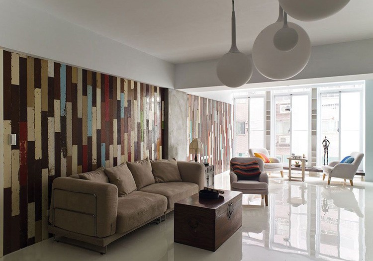色彩斑斓现代简约风格90平米三居室客厅背景墙装修效果图