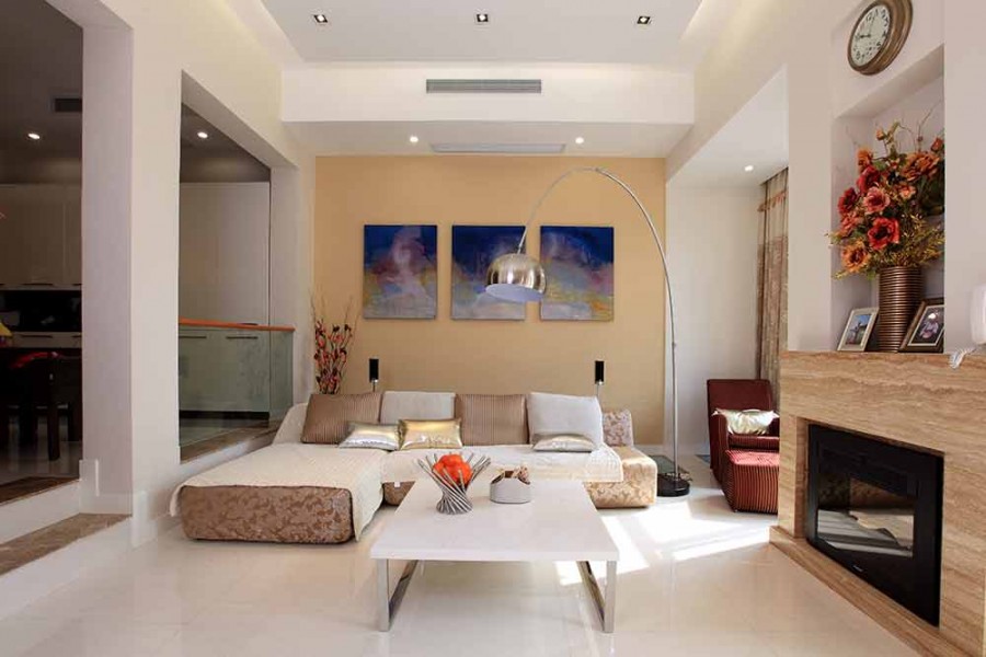 艺术个性现代简约风格220平米别墅客厅背景墙装修效果图