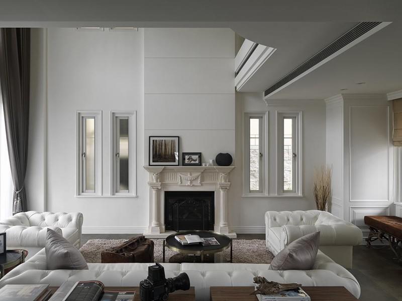 经典黑白灰现代简约风格200平米别墅客厅背景墙装修效果图