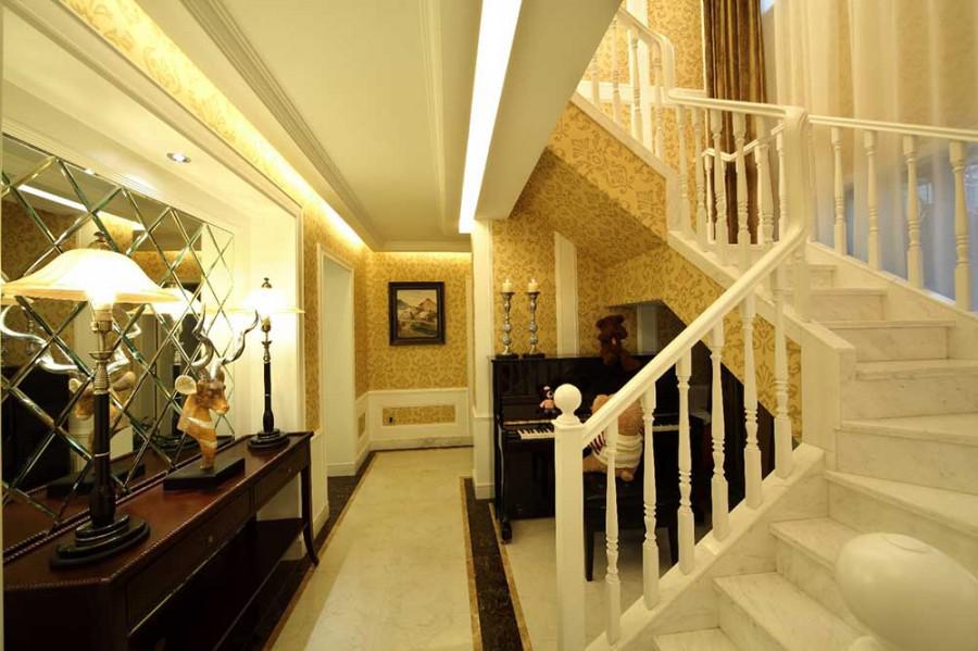 清新新古典风格150平米别墅客厅楼梯装修效果图