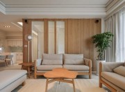 清新原木现代简约风格80平米二居室客厅背景墙装修效果图