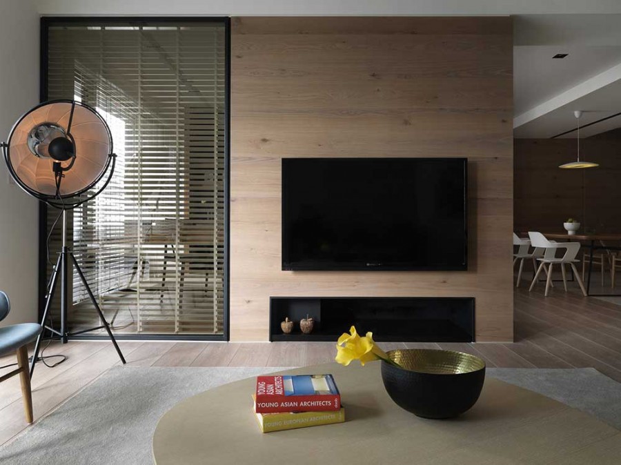 清爽现代简约风格70平米一居室客厅电视背景墙装修效果图