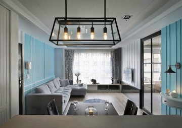 水蓝现代简约风格100平米三居室装修效果图