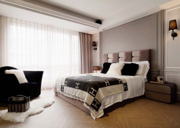 低调奢华新古典风格120平米四居室卧室窗帘装修效果图